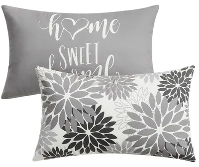 Productafbeelding van Decoratieve kussenslopen, 30x50 cm, grijs, fluweel, bloemenprint, set van 2