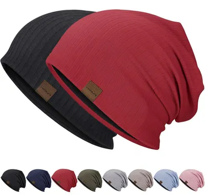 Produktbild von Slouchy Beanie Mütze für Damen und Herren, Schwarz+Weinrot, Einheitsgröße