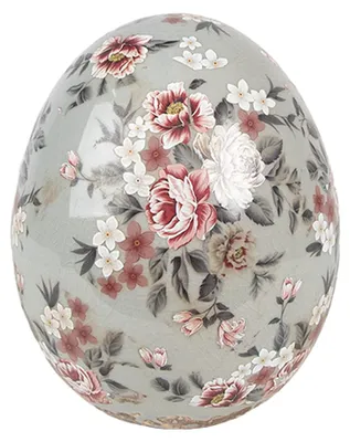 Immagine prodotto di Uovo decorativo Clayre & Eef Ø 10x12 cm Fiori in Vetroceramica grigia