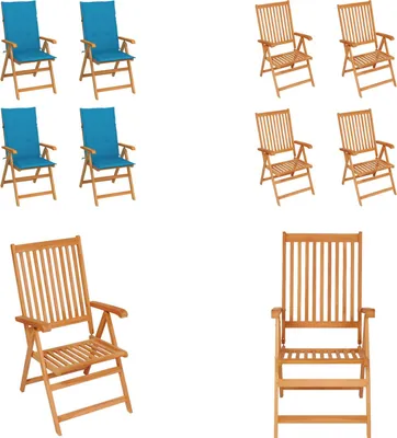 Produktbild von vidaXL Gartenstühle 4 Stk. mit Blauen Kissen Massivholz Teak - Gartenstuhl - Gartenstühle - Gartensessel - Klappstuhl