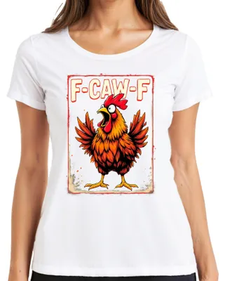 Produktbild von F-CAW-F lustiger Hahn Cartoon Bauernhof Spruch Sarkasmus Vintage Damen T-Shirt, Weiß, XXL