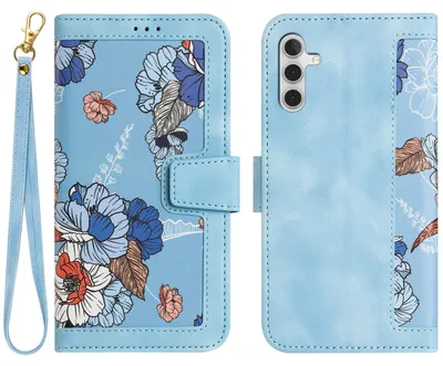Immagine prodotto di Per Samsung Galaxy S25 5G Custodia in Pelle finta per cellulare con design floreale Custodia blu chiaro