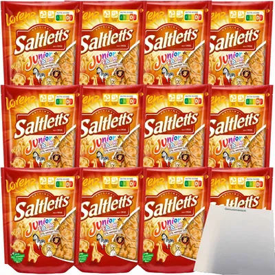 Produktbild von Lorenz Saltletts Junior Farm knusprige Laugengebäck-Figuren fein gesalzen 12er Pack (12x150g Packung) + usy Block