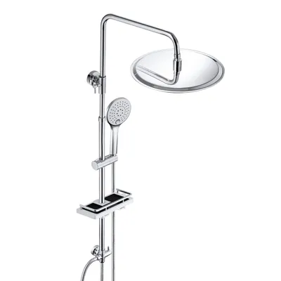 Produktbild von JOHO Edelstahl Regenduschset Duschsystem ohne Armatur, Duschset Duschstange mit Ablage Chrom(Kopfbrause D25cm)