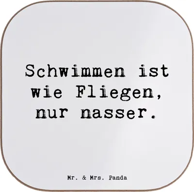 Produktbild von Mr. & Mrs. Panda Untersetzer für Gläser Spruch Schwimmen wie Fliegen - Weiß - Geschenk, Sportler, Schmetterlingsschwimmen, Freiheit, Sport, Schwimmliebe, Geschenke, Glas