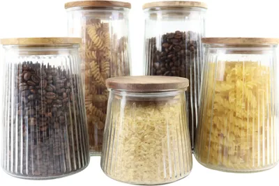 Produktbild von OTIX Vorratsgläser aus Glas mit Deckel, Bonbongläser-Set aus 5 Acacia-Holz, verschiedene Größen, SIRIUS