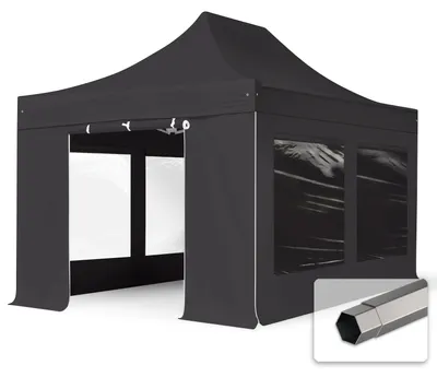 Produktbild von TOOLPORT 3x4,5m Stahl Faltpavillon, inkl. 4 Seitenteile, dunkelgrau