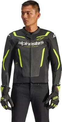 Image de Alpinestars GP Force V2 Air blouson de cuir moto, noir/jaune fluo, 50