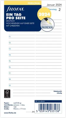 Immagine prodotto di Inserto calendario Filofax Personal 95 x 171 mm: un giorno per pagina 2024 tedesco con orari