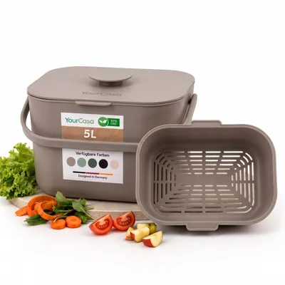 Produktbild von YourCasa Biomülleimer Küche 5L - Komposteimer für alltäglichen Biomüll Spülmaschinenfest mit Sieb & ergonomischen Griff Taupe