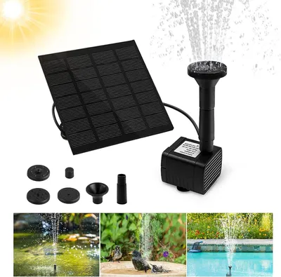 Produktbild von Solarbrunnen, Solar Springbrunnen, 1,5W DIY Solar Wasserpumpe mit 6 Düsen, 200 L/H Förderleistung, Solar Teichpumpe