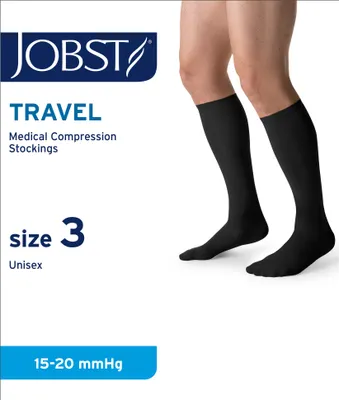Produktbild von JOBST Travel Reisestrümpfe für Damen und Herren - hilft, Reisethrombosen vorzubeugen - weich, atmungsaktiv dank 33% Baumwollanteil, Schwarz, Size 3