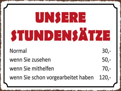 Produktbild von vianmo Holzschild 30x40 cm unsere Stundensätze 30,- 50,-