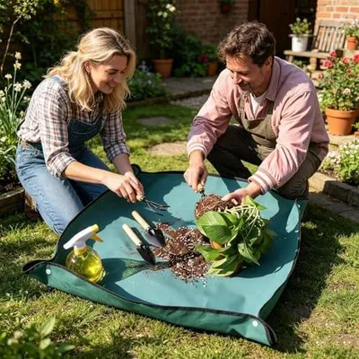 Produktbild von Umtopfmatte für Zimmerpflanzen, 74,9 x 110 cm, groß, verdickt und faltbar | Pflanzmatte und Umtopfplane für Sukkulenten, Blumen, Kakteen, Töpfe, Gartenarbeit, Umtopfen und Erdmischungen