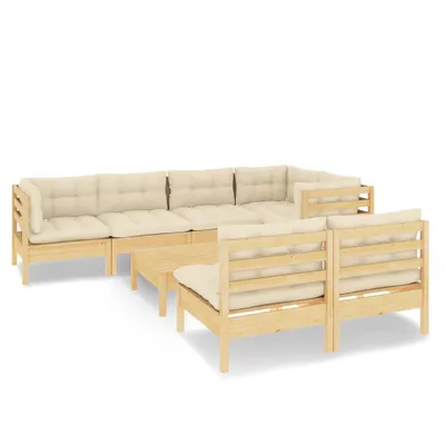 Produktbild von vidaXL 8-tlg. Garten-Lounge-Set mit Creme Kissen Massivholz Kiefer