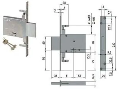 Zdjęcie produktu dla Zamek wpuszczany z potrójnym ryglowaniem i podwójnym kluczem 57016 – 70 mm, z 2 kluczami (57016700)