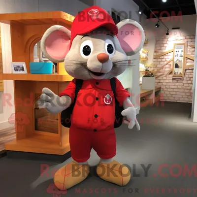 Produktbild von Maskottchenkostüm REDBROKOLY Rote Maus mit Caprihose und Messengerbag