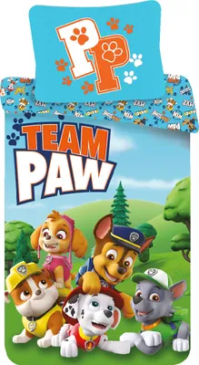 Produktbild von Bettwäsche Set Paw Patrol "Team Paw", 140x200 cm Bettdecke + 70x90 cm Kopfkissen, 100% Baumwolle, mit Reißverschluss