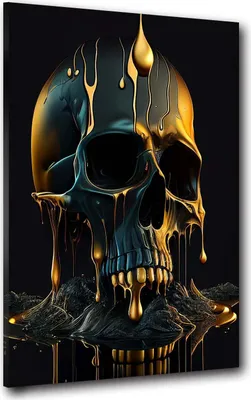 Produktbild von Totenkopf Skull Gold Abstract Leinwandbild Wandbild Kunst Deko XL: 120x160x4cm