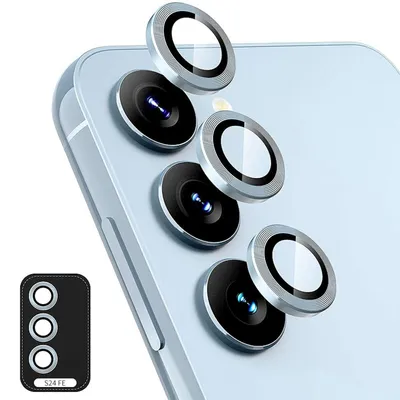 Image de Pour Samsung Galaxy S24 FE 5G : anneau en aluminium pour appareil photo + verre trempé H9 bleu clair