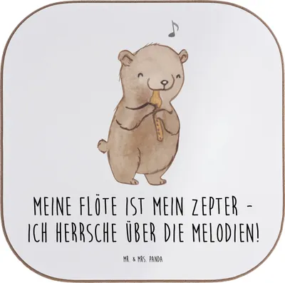 Produktbild von Mr. & Mrs. Panda Untersetzer Tasse Flötenzauber - Weiß - Geschenk, Musik, gläseruntersetzer, weinuntersetzer, Klang, Lernen, Tassenuntersetzer, Flötist, Musiker, Melodie