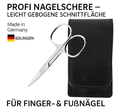 Produktbild von Solingen Nagelschere gehärteter Stahl Extra scharf mit gebogener Schneide Echt-Leder Etui