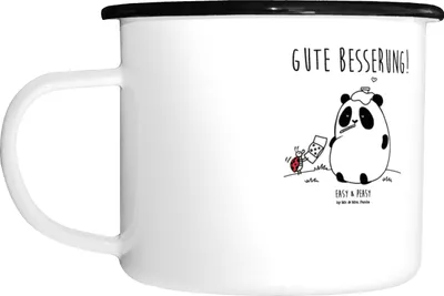 Produktbild von Mr. & Mrs. Panda Emaille Becher Panda Gute Besserung - Weiß - Geschenk, Teebecher, Tasse, Große, Haferl, Teetasse, Pott