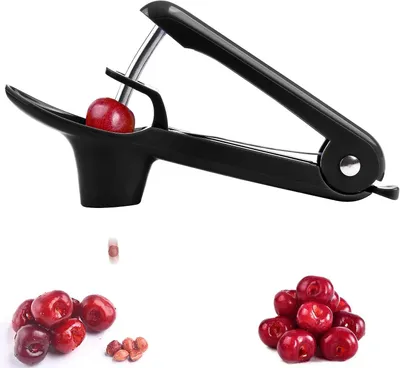 Produktbild von Kirschentkerner aus Edelstahl mit Silikonhalter und Kunststoffgriff für Kirschen und Obst, Schwarz