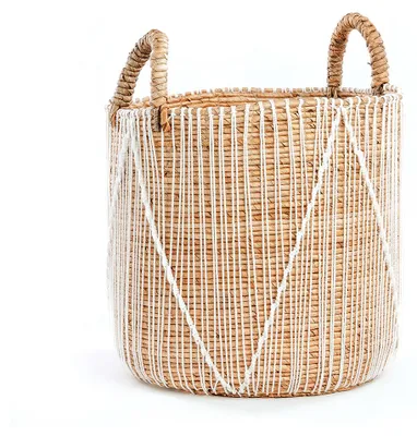 Image de Bazar Bizar Panier feuille de bananier et coton marron et blanc 35x35x45cm