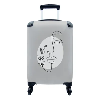 Produktbild von MuchoWow® Koffer Handgepäck Trolley Rollkoffer Kleine Reisekoffer mit 4 Rollen - Gesicht - Pflanze - Schwarz - Weiß - Cabin Size < 55x40x23 cm & 55x40x20 cm - Fotokoffer - Kabinenkoffer - Boardgepäck - Reise-Box - Reisekoffer - Reisegepäck - Koffer mit Bild - Trolley für Kinder
