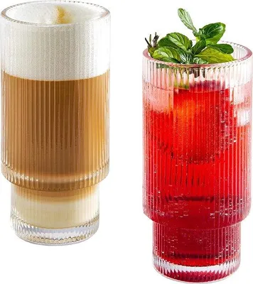 Imagen del producto de Conjunto de 4 vasos de cristal Famanu, capacidad de 280 ml, ideales para cócteles, latte macchiato, bebidas largas y agua
