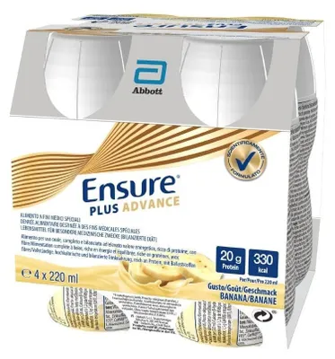 Productafbeelding van ENSURE PLUS ADVANCE, bananensmaak, 4 flessen van 220 ml