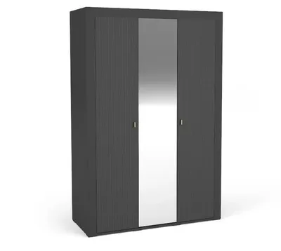 Produktbild von Kleiderschrank MORANO II 3-türiger Schlafzimmerschrank mit Spiegel, Kleiderstange und Regalfächern, Garderobenschrank Schlafzimmer, Flur Schwarz