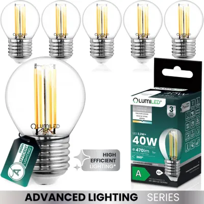 Produktbild von LUMILED LED 6er Set Golfball Lampe P45 E27 Ultraeffizient  2.2W 470lm Ersatz 40W 4000K Neutralweiß Filament Klar Glas Tropfenform 360° Abstrahlwinkel Nicht Dimmbar 6 Stück