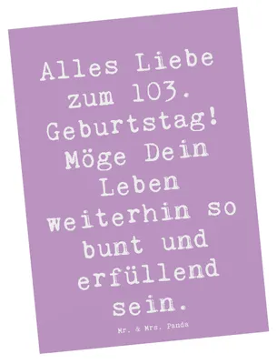 Produktbild von Mr. & Mrs. Panda Postkarte Spruch 103. Geburtstag - Lavendeltraum - Geschenk, unvergesslicher Tag, Ansichtskarte, Ansichtskarten, Handgefertigte Produkte, Grußkarte