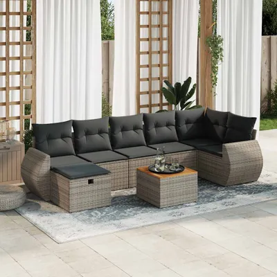 Produktbild von Eleganten-Stil 8-tlg. Garten-Lounge-Set mit Kissen Garten-Sofagarnitur, Outdoor Indoor, Grau Poly Rattan Gartenmöbel-Sets CHY33414072