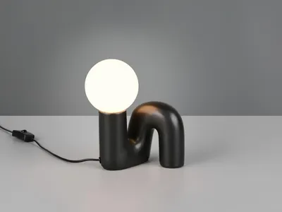 Produktbild von Ausgefallene LED Tischlampe Keramik Schwarz mit Glaskugel Weiß, Höhe 21,5cm