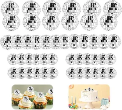 Immagine prodotto di 48 palline da discoteca con nastro per decorare torte e feste