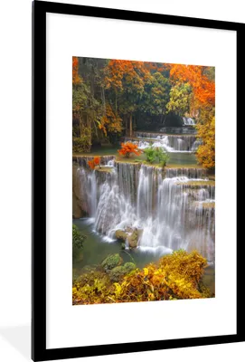Produktbild von MuchoWow® Gerahmtes Poster Bäume - Wasserfall - Herbst 60x90 cm - Poster mit Schwarzem Bilderrahmen Wandposter Rahmen Foto Bilder - Dekoration - Wandposter Wohnzimmer - Hochwertig