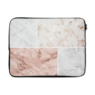 Produktbild von MuchoWow® Laptop Hülle 17 Zoll Laptoptasche Marmor - Weiß - Rosa - Zipper - Schutzabdeckung