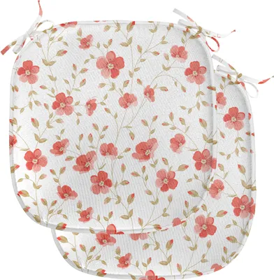 Produktbild von ABAKUHAUS Blume Polster für Esszimmerstühle, Peony Blumen-Blüte, Dekoratives wasserfestes Kissen mit Riemen für Küchensitze, 40 cm x 40 cm-2er Pack, Dunkler Coral Weiß