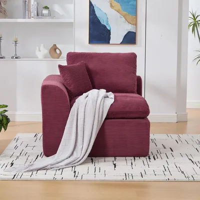 Image de MODFU Canapé 1 Place Rouge Vineux - Fauteuil Confortable en Velours Côtelé avec Housse Amovible et Coussin Inclus - Design Moderne