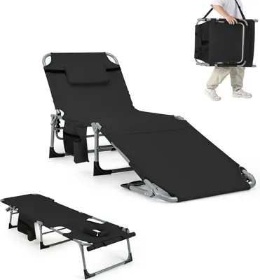 Obrázek produktu pro KOMFOTTEU Skládací lehátko s otvorem pro obličej a ruce, odnímatelný polštář, lehátko s 5 polohami nastavitelného opěradla, nosnost 180 kg