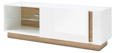 Immagine prodotto di Mobile TV Clair, base con ante, 138x40x46 cm, bianco lucido, effetto legno "Grandson", senza maniglie