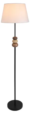 Image de Lampe sur pied - Lampe sur pied "ELINA" / noire / marron, lampe de style naturel, en métal et en tissu, de couleur noire, hauteur 155 cm, diamètre 38 cm, culot E27 – interrupteur intégré