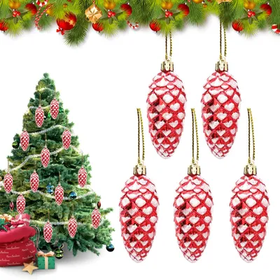 5 Glitzer-Tannenzapfen Christbaumschmuck rot Kunststoff