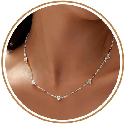 Produktbild von Halskette Damen, 925 Silber, 14k vergoldet, Kleeblatt Herz Perlen, Choker mit Zirkonia