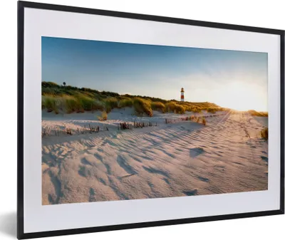 Produktbild von MuchoWow® MuchoWow® Gerahmtes Poster Strand - Leuchtturm - Sonnenuntergang 60x40 cm - Poster mit zchwarzem Bilderrahmen - Schlafzimmer - Plakat in Rahmen - Drucken