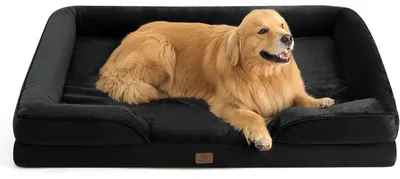 Produktbild von Orthopädisches Hundebett Ergonomisches Hundesofa 134x106 cm mit Kistenschaum für große Hunde, waschbar, rutschfest, schwarz