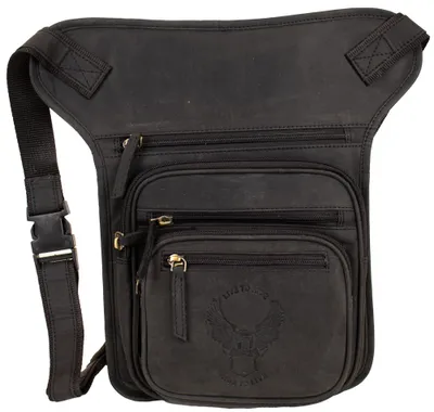 Produktbild von Vintage Biker Beintasche Hüft-, Gürteltasche Motorrad Echt Leder Tasche Herren Mit Adler Prägung(Schwarz)